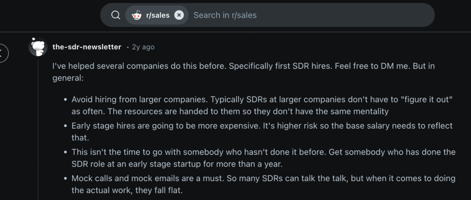 tips for hiring SDRs